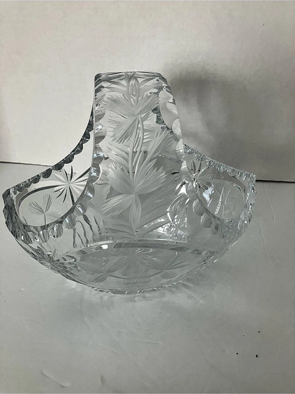 Bohemian Clear Cut Lead Crystal Basket Bowl